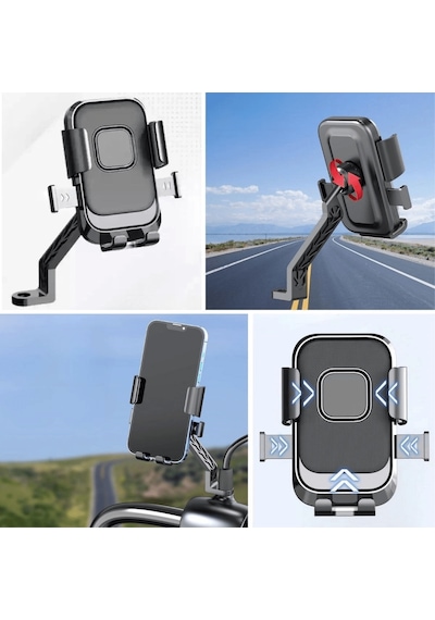 Motor,motosiklet,bisiklet ,scooter İçin 360 Derece Dönebilen Dikiz Aynası Versiyonu Telefon Tutucu Aparat Lisinya Siyah