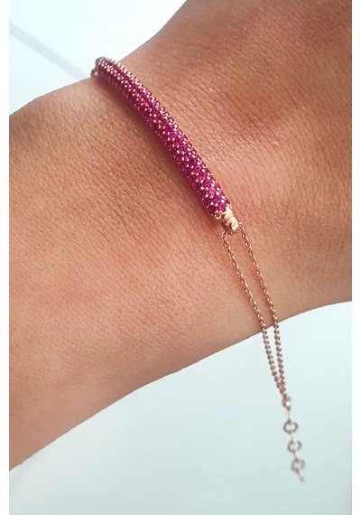 Pembe Zirkon Taşlı 925 Ayar Gümüş Rose Tasarım Bileklik
