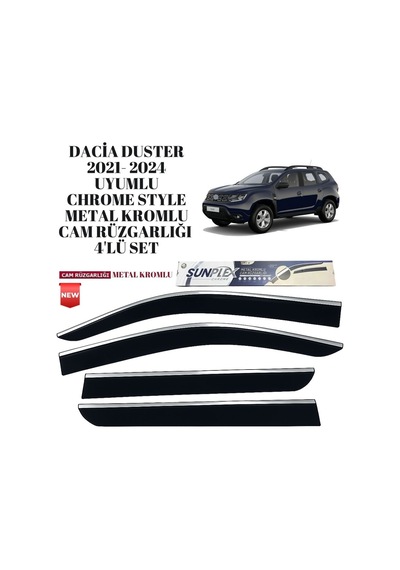 Dacia Duster 2021 2022 2023 2024 Uyumlu Chrome Style Metal Kromlu Cam Rüzgarlığı 4 Parça Sunplex