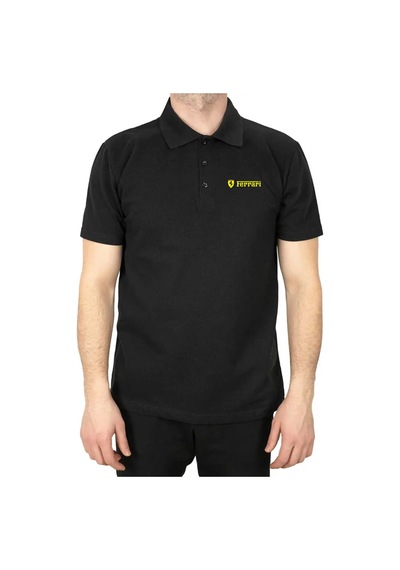 Ferrari Logo Gold Text Polo Yaka Renkli Tişört Kırmızı