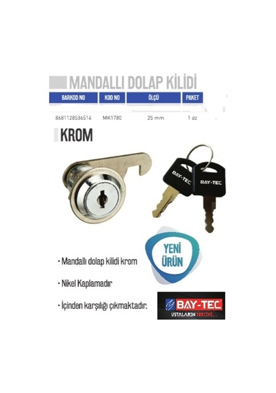 Bay-tec Mandallı Dolap Kilidi Çekmece Kilidi 1 Adet Kilit