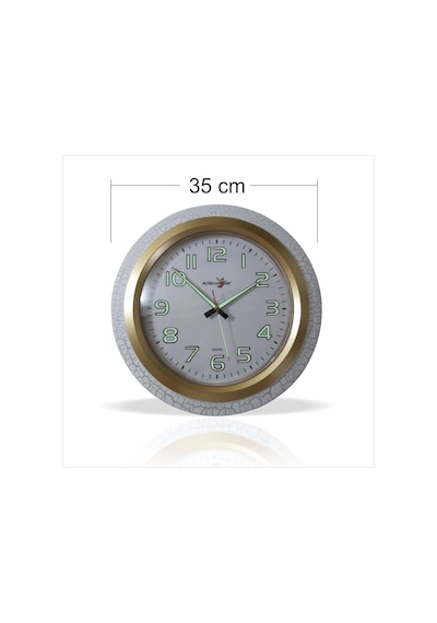 Büyük 35 Cm Fosforlu Çatlatma Beyaz Çerçeve Sessiz Duvar Saati Beyaz