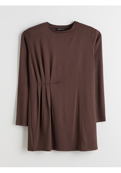 Lcw Everyday Kahverengi Bisiklet Yaka Büzgülü Kadın Tunik
