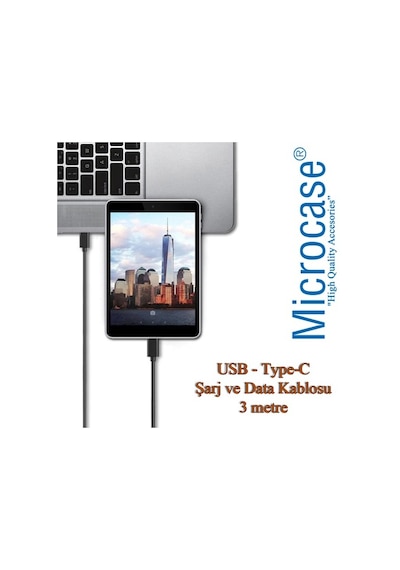Microcase Type-C Usb Şarj Ve Data Kablosu - 3 Metre Siyah