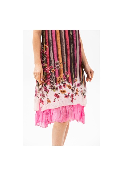 Eliş Şile Bezi Kısa Kol Vual Defne Midi Boy Elbise Pembe 6089
