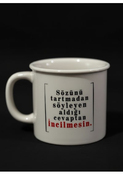 Porselen Kupa Emaye Yazı Karekterli 250 Ml Beyaz
