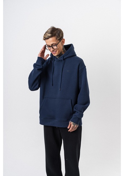 Erkek Respire Yazı Detaylı Kapüşonlu Basic Oversize Hoodie Lacivert