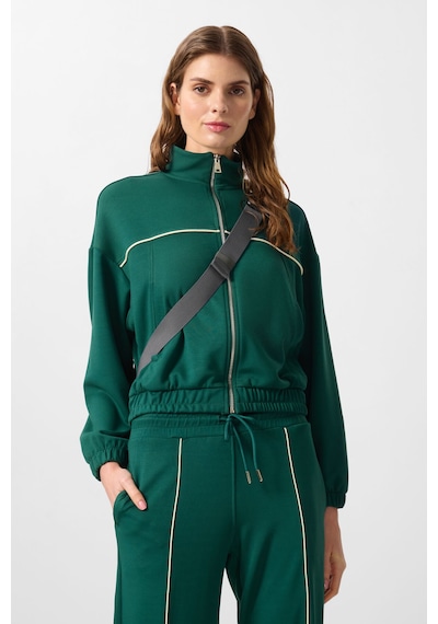 Yeşil Yumuşak Dokulu Dik Yaka Oversize Lastikli Kadın Eşofman Takım - 95349 Yeşil