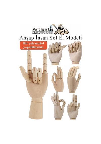 Ahşap Sol El Modeli 25 Cm 1 Adet Sol El Maketi Bayan Ahşap Manken Sol El Parmak Model Hareketli Esnek Eskiz Çizim Boyama