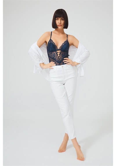 Cottonhill Petrol Yeşili Çıtçıtlı Sırt Dekolte Kaplı Dantelli Kadın Bodysuit P.yeşili