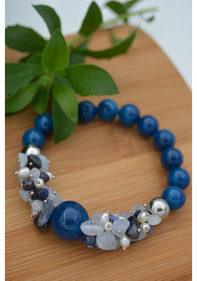 Stoneage Güzel Bayan Bileklik Ceyt Inci ve Lapis Lazuli Taşlı El Çok Renkli
