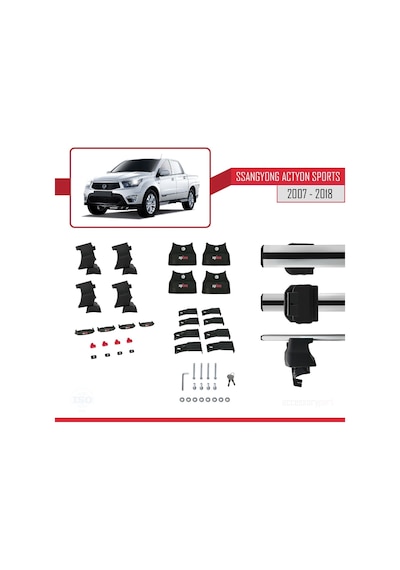 Ssangyong Actyon Sports 2007-2018 Arası İle Uyumlu Ace-4 Ara Atkı Tavan Barı Gri