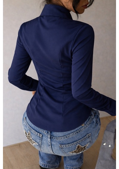 Kadın Premium Gömlek Slim Fit Uzun Kollu Şık Ofis Günlük Kombin Basic Klasik Gömlek Lacivert