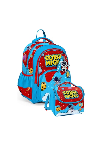 Coral High Erkek Çocuk İlkokul Çantası Ve Beslenme Seti - Kırmızı Mavi Astronot Baskılı Setygn33245b Çok Renkli