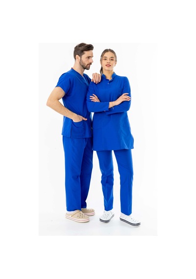 Terikoton Uzun Kol Doktor Hemşire Forması Saks Mavisi Ttst00010 Saks Mavisi