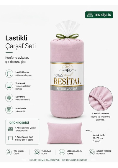 Resital Lastilki Çarşaf Seti Tek Kişilik Pembe