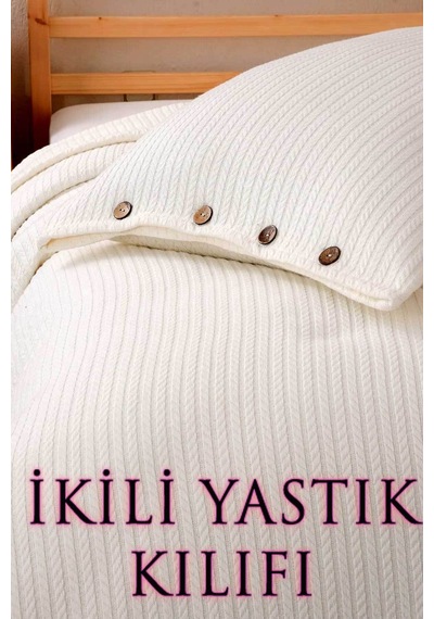 Örgü Desen Yastık Kılıfı 2 Adet Ekru