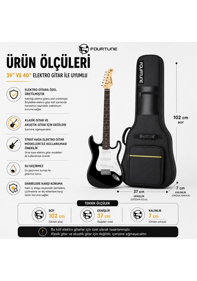 Fourtune Atlas Elektro Gitar Kılıfı Kalın Taşıma Çantası Eğitim Metodu Hediye