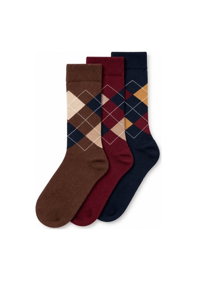 UCLA Armand 3'lü Kahve Bordo Lacivert Uzun Pamuklu Jakarlı Standard Fit Unisex Çorap Kahve-bordo-lacivert
