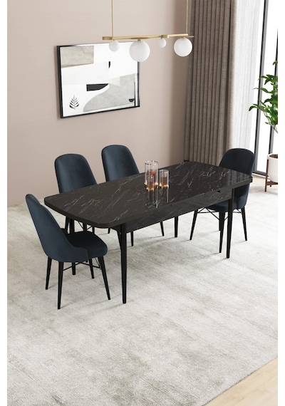 Familieconcept Almira Serisi, Siyah Mermer Desen 80x132 Açılabilir Mdf Mutfak Masası Takımı 4 Adet Sandalye Antrasit Familieconcept Almira Serisi, Siyah Mermer Desen 80x132 Açılabilir Mdf Mutfak Masası Takımı 4 Adet Sandalye Antrasit