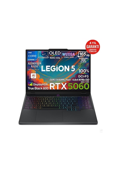 Lenovo Legion 5 15IAX10 83LY00KXTRAT88  64 GB 4 TB SSD SSD RTX5060 15.1" Free Dos Dizüstü Bilgisayar