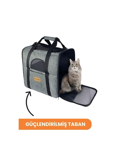 Gri Büyük Boy Kedi Köpek Taşıma Çantası Güçlü Plastik Taban Evcil Hayvan Kedi Taşıma Çantası