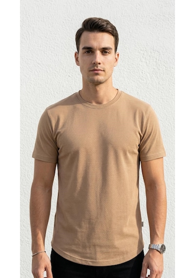 Plus Scorpion Erkek Slim Fit Basic Tişört Esnek, Terletmeyen Pike Dokulu Kumaş Taş