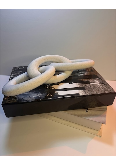 Modern Beyaz Zincir Dekoratif Obje Şık Masa Üstü & Kitaplık Süs Eşyası 15 Cm X 3 Zincir Bloğu