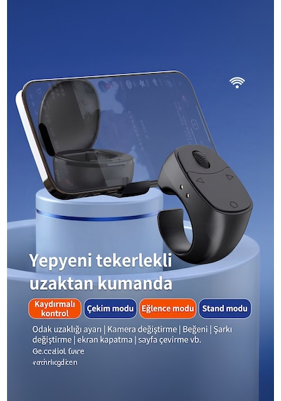Bluetooth Selfie Yüzüğü Kamera Kumandası Tiktok Reels Kaydırma Beğeni Telefon Standlı