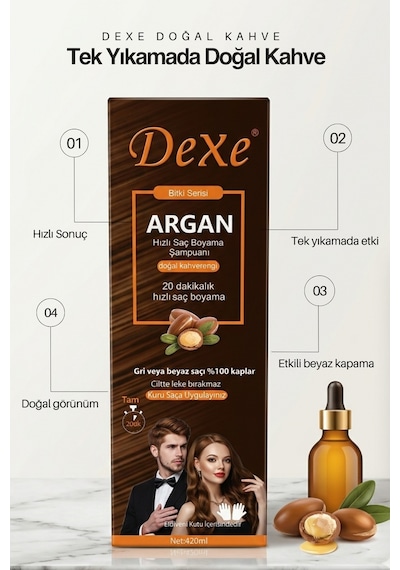 Dexe Doğal Kahve 20 Dakikada Hızlı ve Pratik Boya Saç Boyama Şampuanı 420 ML