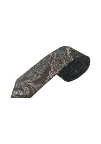 Elifebru Exclusive Handicrafts Ebru Sanatı El Yapımı Gri Kahve Beyaz İpek Kravat Ikr 144 Çok Renkli