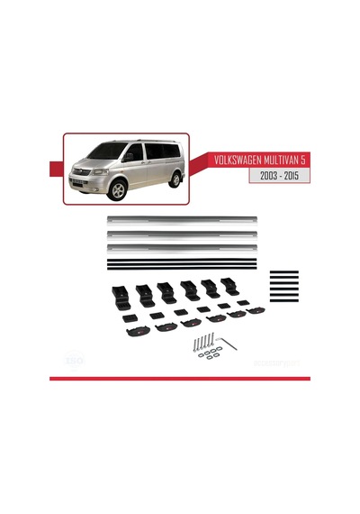 Volkswagen T5 Multivan 2003-2015 Arası İle Uyumlu Basıc Model Ara Atkı Tavan Barı Gri 3 Adet