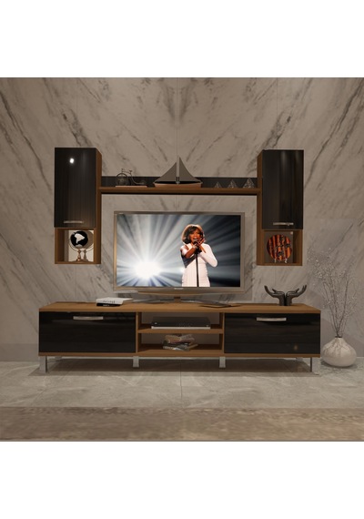 Decoraktiv Eko 5da Mdf Dvd Krom Ayaklı Tv Ünitesi Tv Sehpası Ceviz - Siyah