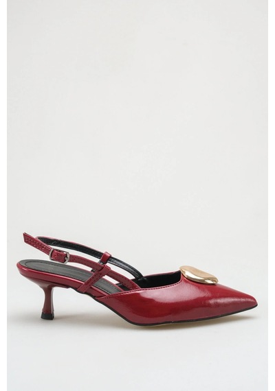 Sermoda Topuklu Kadın Ayakkabı - 5 Cm İnce Topuklu Sivri Burun Arka Açık Stiletto Ayakkabı Bordo Yanki