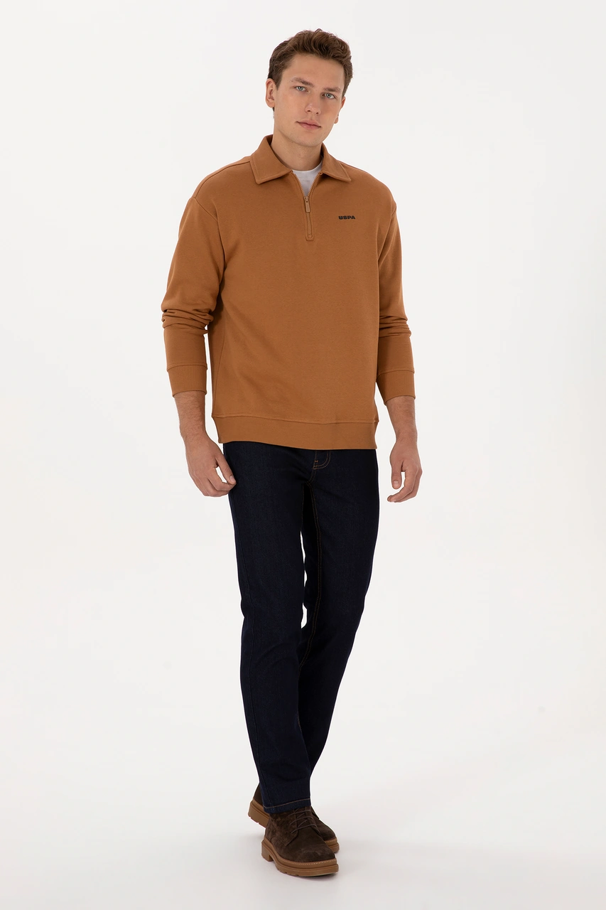 U.S. Polo Assn. Erkek Regular Fit Yarım Fermuarlı Şardonlu Camel Basic Sweatshirt 50313783-VR233