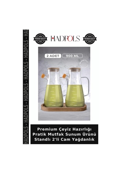 Premium Çeyiz Hazırlığı Pratik Mutfak Sunum Ürünü Standlı 2'li Cam Yağdanlık Şeffaf