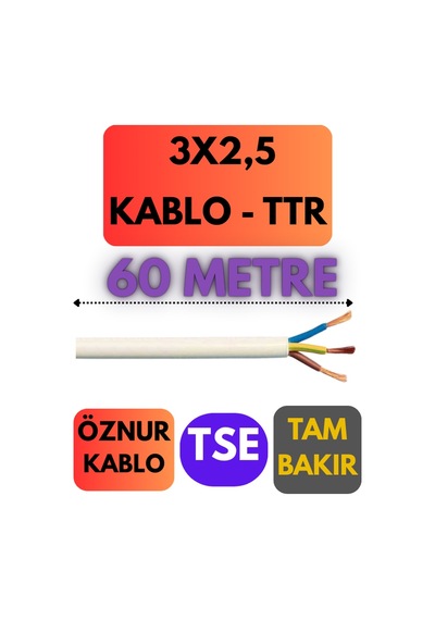 Öznur 3x2,5 Ttr Kablo Metre Seçenekli Beyaz - 60 Metre