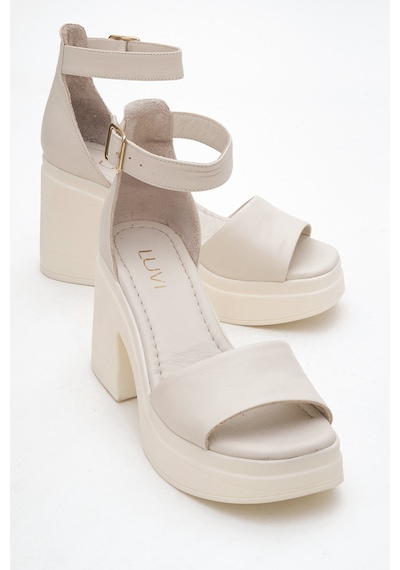 Luvishoes Luvi Shoes Margot Ekru Cilt Hakiki Deri Kadın Platform Topuklu Sandalet Ekru