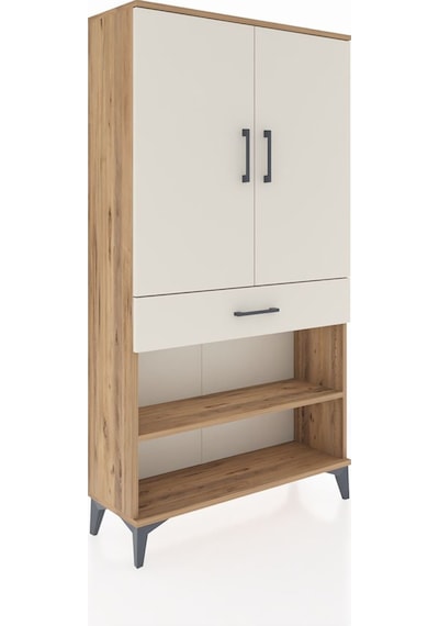 Arges Dolap 4 Raflı Tek Çekmeceli 2 Kapaklı 88x30x163 Çam-aytaşı Çam