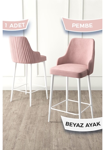 Canisa Enox Serisi,1 Adet Pembe Sandalye Mutfak Bar Sandalyesi, Babyface Kumaş, Beyaz Metal Ayak, Sandalyeler Pembe Ayaklar Beyazzz