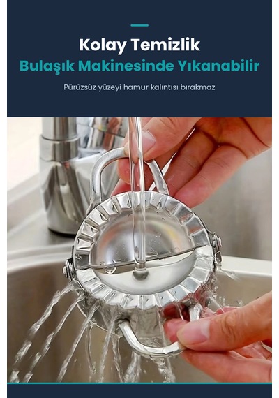Pratik Hamur Kapatma Aparatı Çiğ Börek, Mantı Ve Poğaça Kalıbı 7.5 Cm Gümüş
