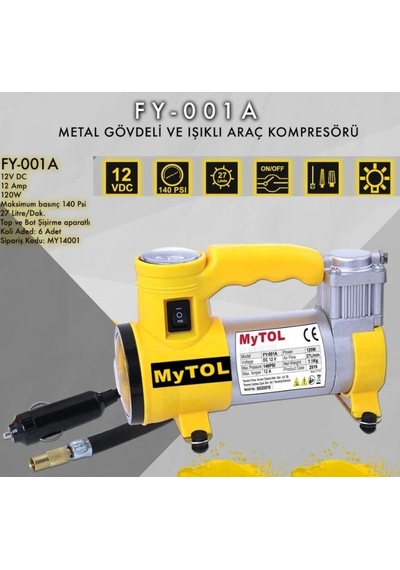 Mytol Fy-001 A Mini Metal Gövdeli Hava Kompresörü Lastik Şişirme
