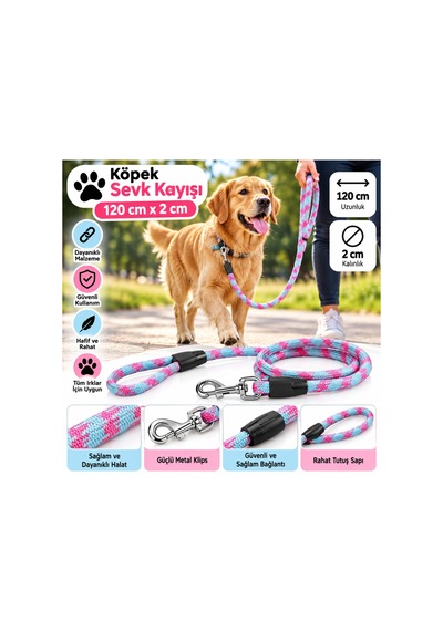 Köpek Gezdirme Sevk Kayışı Örgülü Fitil 120 Cm X 2 Cm Çok Renkli