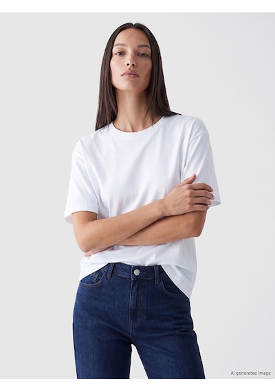 Lc Waikiki Lc Waıkıkı Beyaz %100 Pamuklu Oversize Kadın Tişört