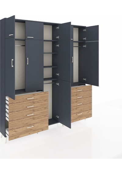 Arges Dolap 8 Raflı 8 Çekmeceli 3 Askılı 220x30x243 Antrasit-antrasit/çam Antrasıt/atlas Çam Arges Dolap 8 Raflı 8 Çekmeceli 3 Askılı 220x30x243 Antrasit-antrasit/çam Antrasıt/atlas Çam