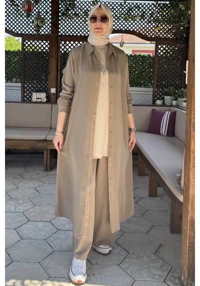 Rabia Şamlı Elif Pantolonlu Takım Vizon Normal
