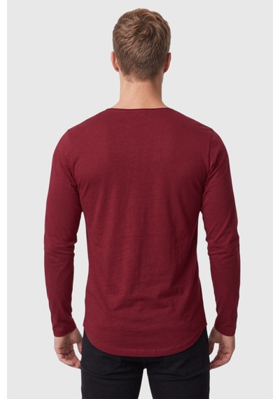 Rizzup Erkek Bordo %95 Pamuk Slim Fit Kesik Açık Yaka Likralı Penye Sweatshirt Oval Kesim 2602299