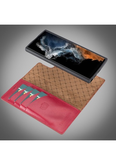 Bouletta Samsung Galaxy S22 Ultra Uyumlu Deri Cüzdanlı Kılıf V4Ef