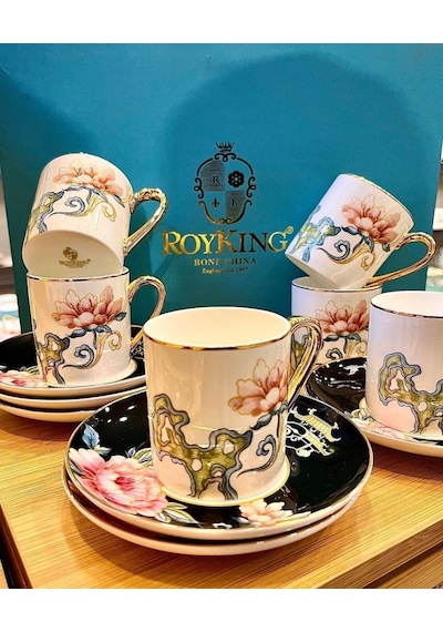 Roykıng Luciana 6 Lı Kahve Fincanı Bone Chına Siyah-Beyaz