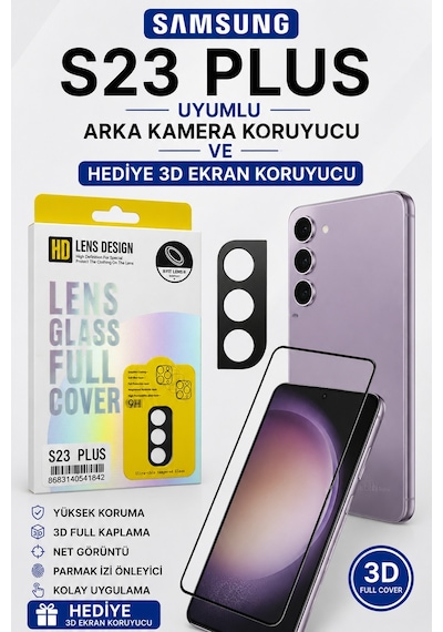Samsung S23 Plus Uyumlu Arka Kamera Koruyucu+ Full Ekran Koruyucu Si Yah